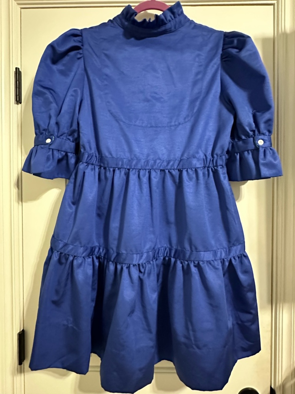 Gretchen Scott Blue Green  Tear Drop Ruffle Collar Shift Dress Size Small - Picture 2 of 3